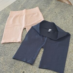 Nikibiki Bundle Of 2...Charcoal Gray & Peachy Pink Stretchy Workout/Yoga Shorts